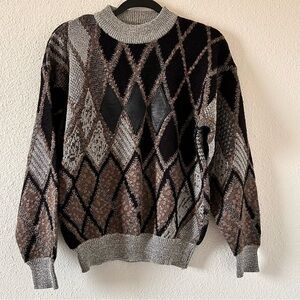 Pacific Club VTG Wool Blend Leather Trim Knit Dad Grandpa Sweater Women Sz Large